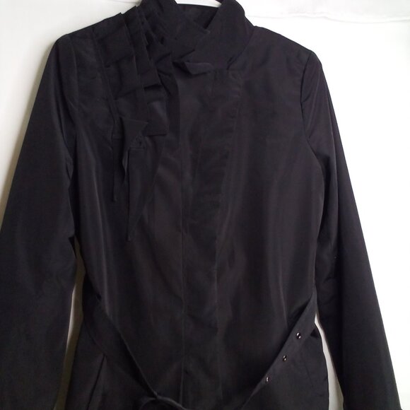 The Limited Jacket Trench Coat Women M Ruffle Belt Pockets Hidden Buttons Black - Picture 8 of 15